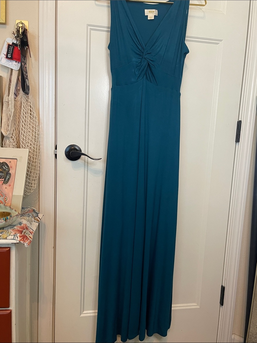 Mauve Teal Sleeveless Maxi Dress with Twist Front